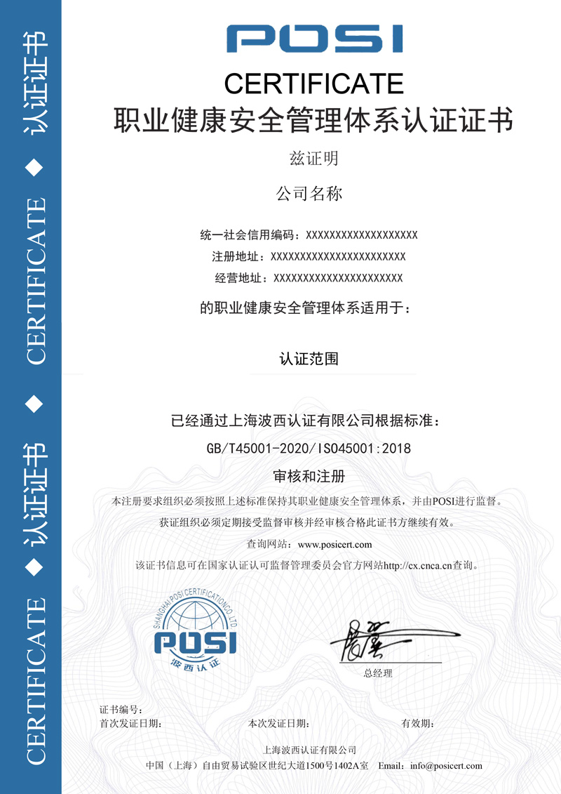 45001证书样本