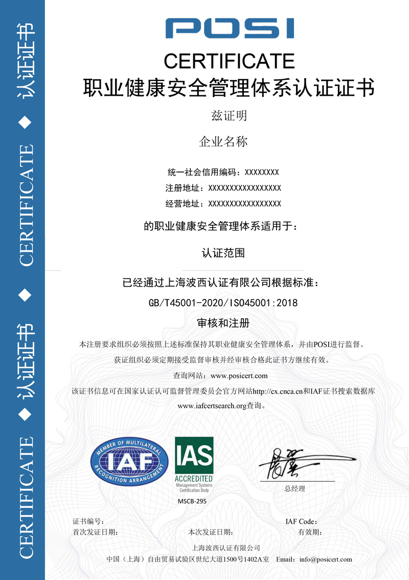45001证书样本IAS