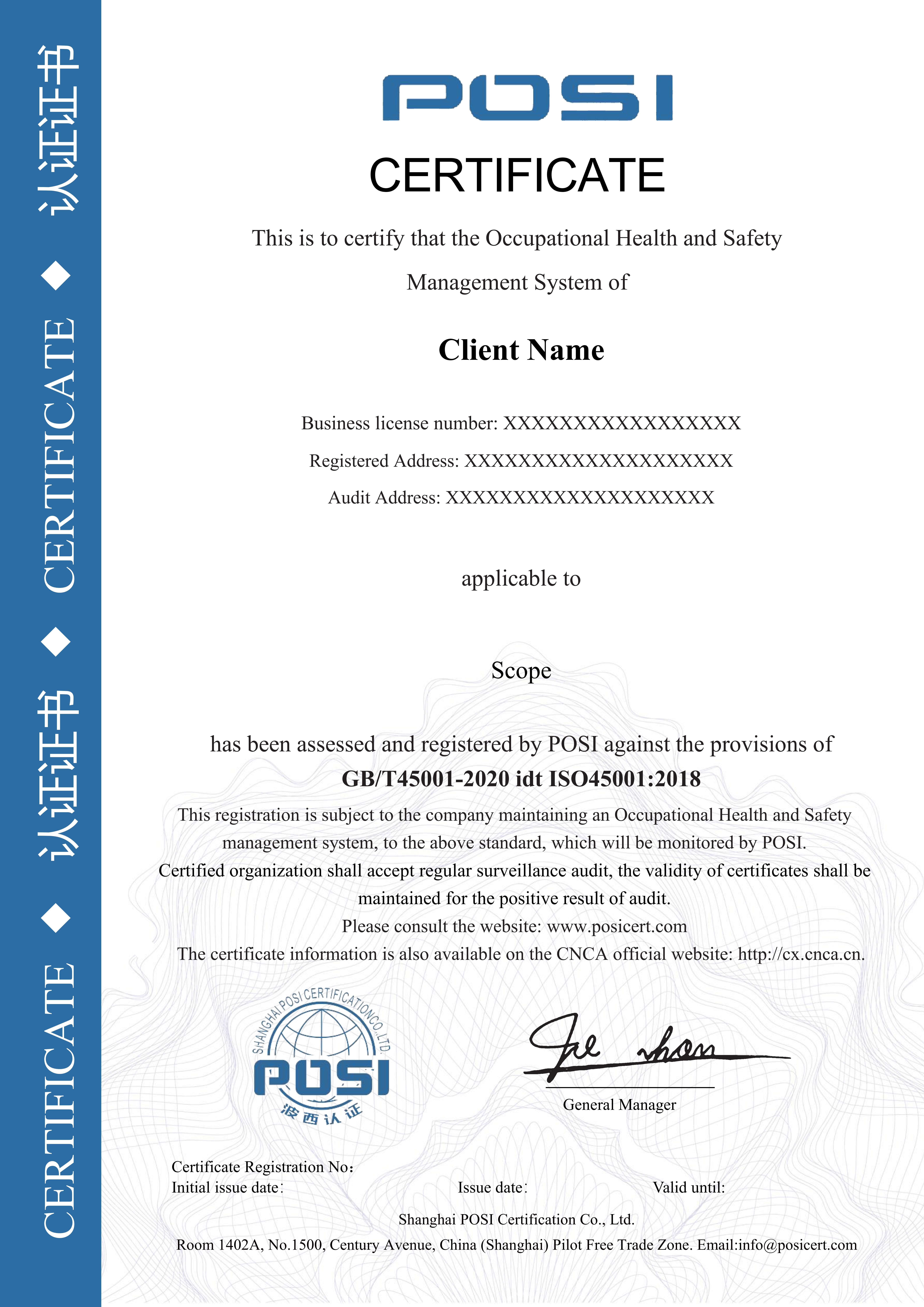 45001 Certificate Sample
